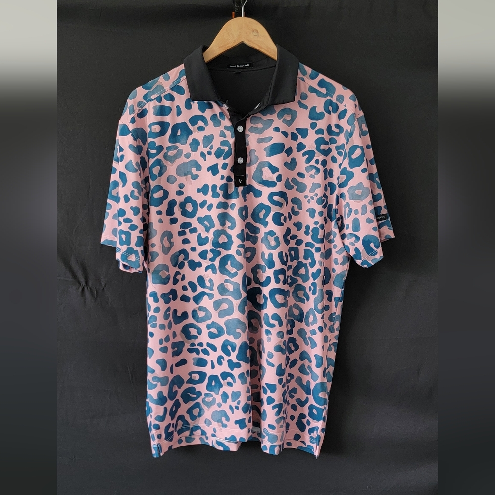 Byrd Gang Golf Polo Size Large Pink Animal Print
